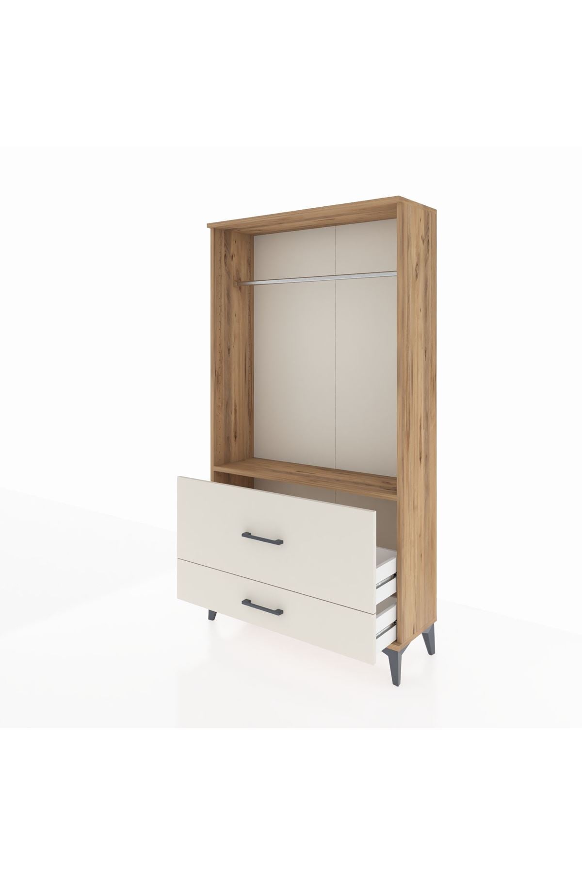 Arges Dolap Tek Raflı 2 Çekmeceli Tek Askılı 88x30x163 Çam-Aytaşı