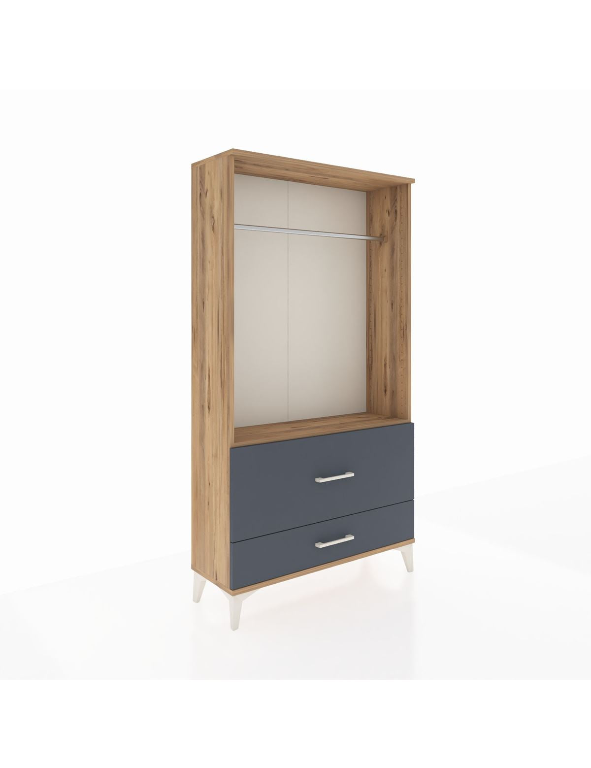 Arges Dolap Tek Raflı 2 Çekmeceli Tek Askılı 88x30x163 Çam-Antrasit