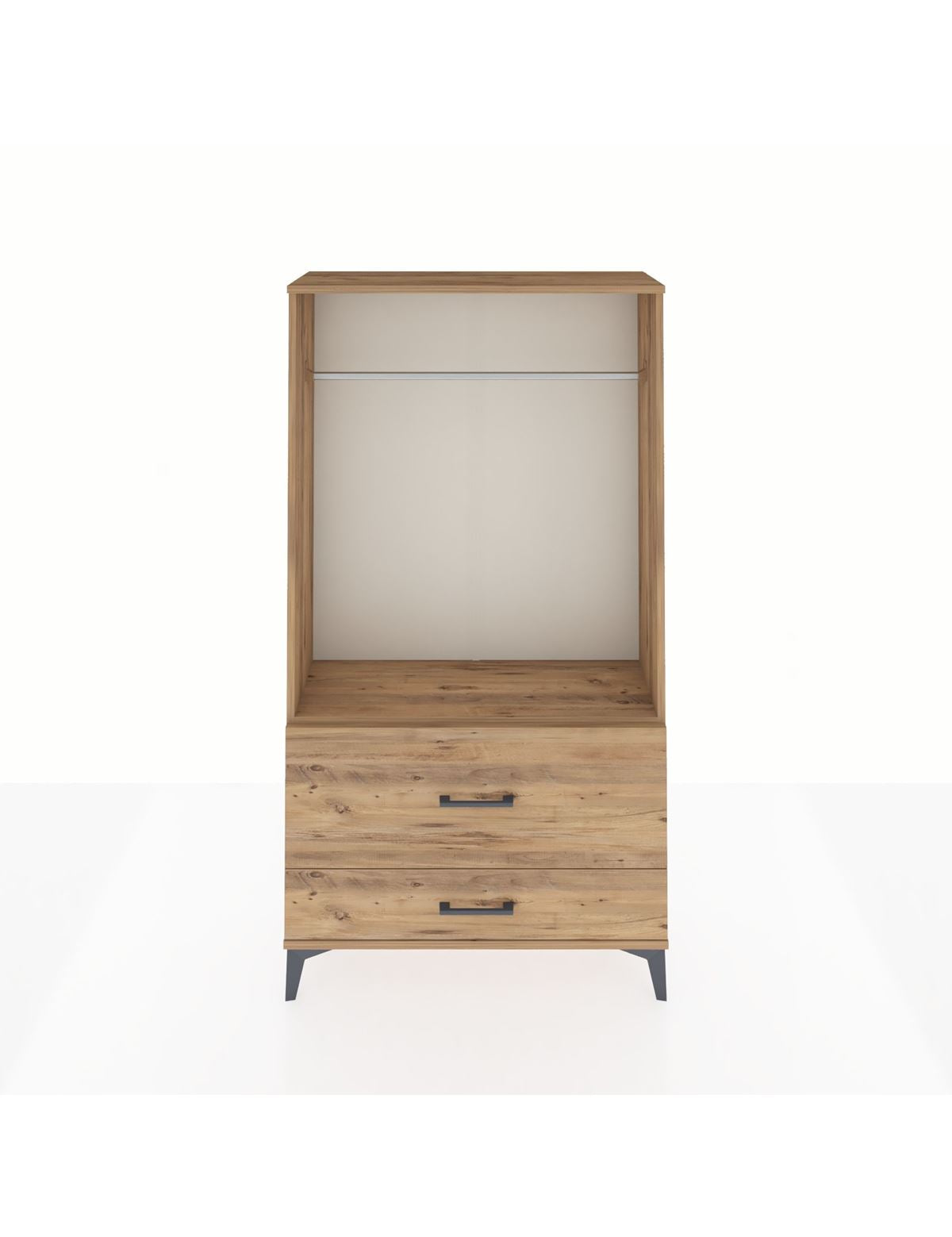 Arges Dolap Tek Raflı 2 Çekmeceli Tek Askılı 88x30x163 Çam-Çam