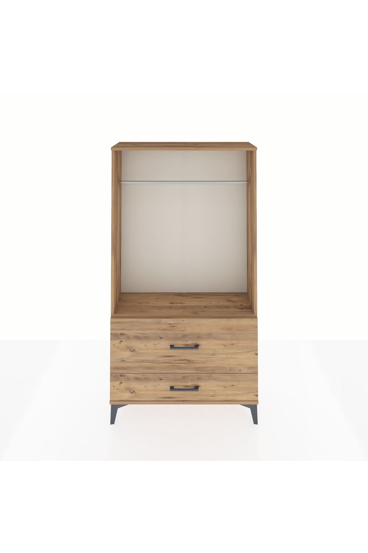 Arges Dolap Tek Raflı 2 Çekmeceli Tek Askılı 88x30x163 Çam-Çam