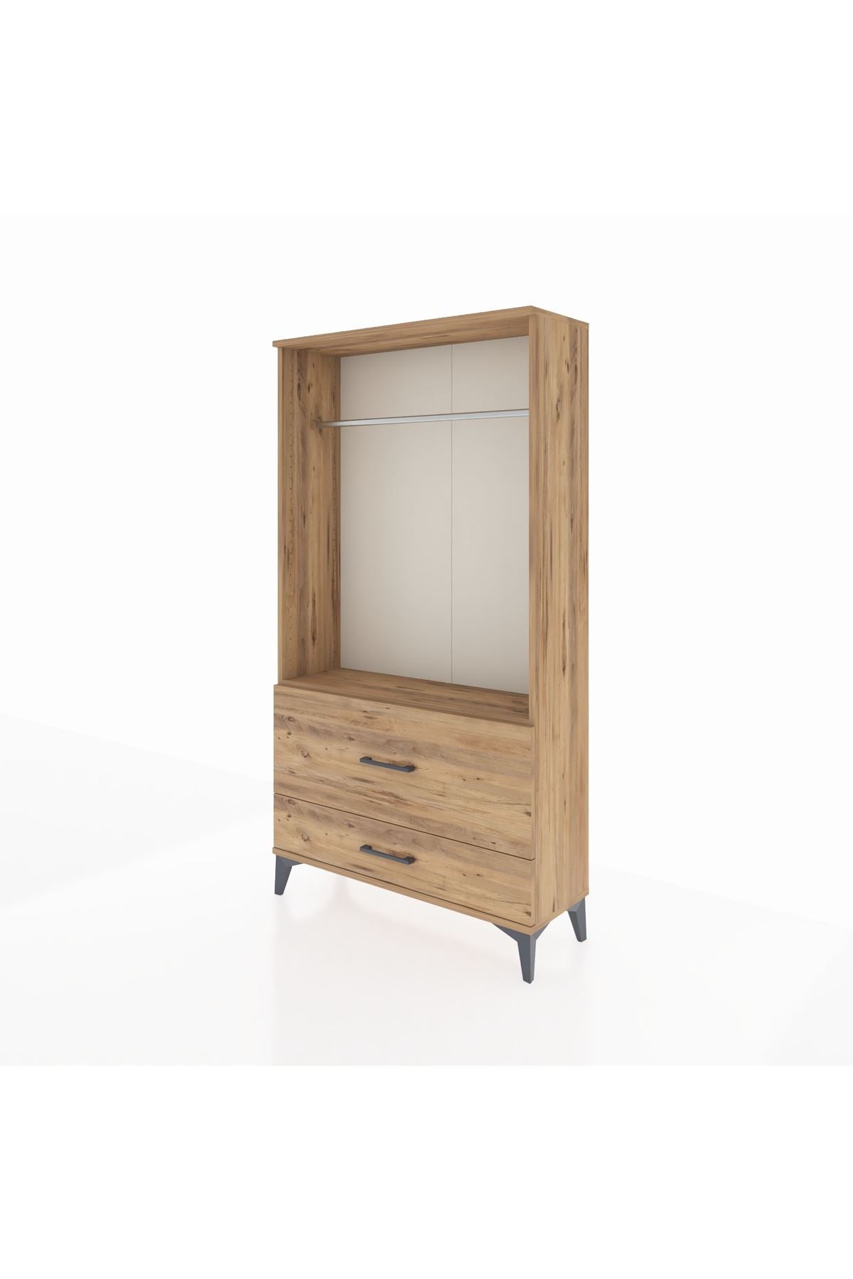 Arges Dolap Tek Raflı 2 Çekmeceli Tek Askılı 88x30x163 Çam-Çam