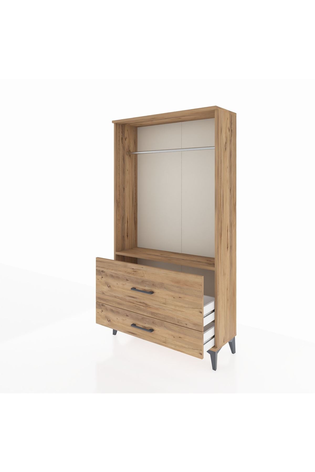 Arges Dolap Tek Raflı 2 Çekmeceli Tek Askılı 88x30x163 Çam-Çam