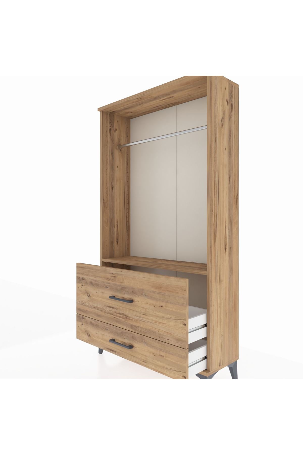 Arges Dolap Tek Raflı 2 Çekmeceli Tek Askılı 88x30x163 Çam-Çam