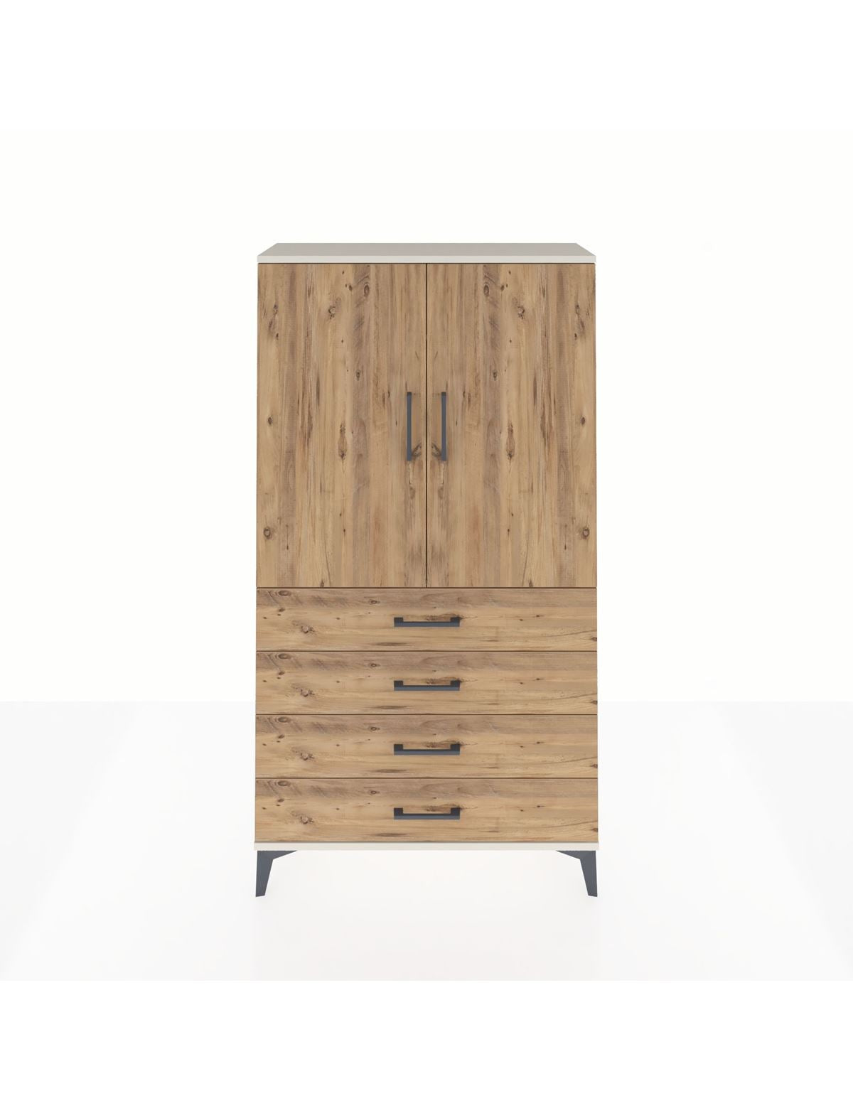 Arges Dolap Tek Raflı 4 Çekmeceli Tek Askılı 88x30x163 Aytaşı-Çam