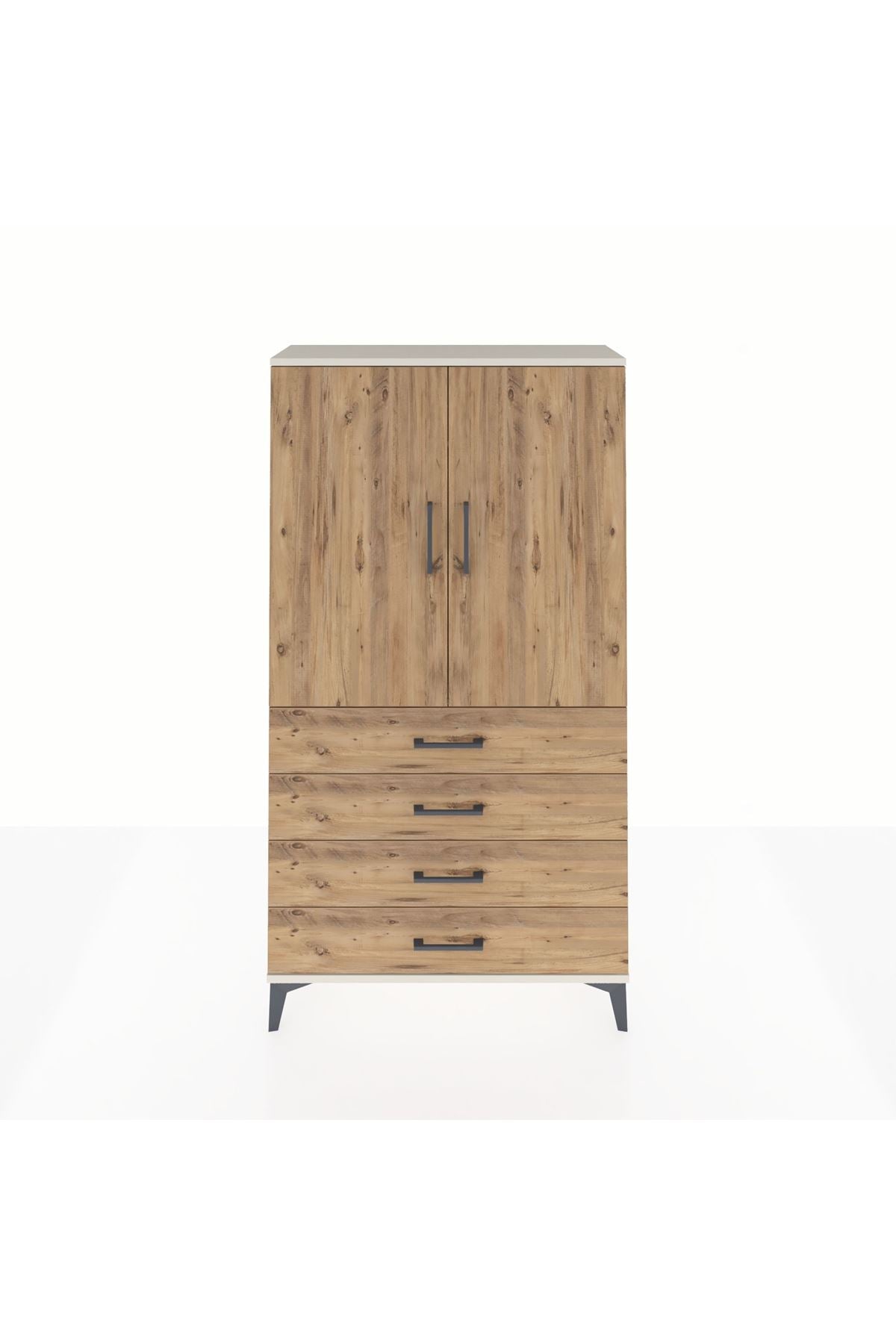 Arges Dolap Tek Raflı 4 Çekmeceli Tek Askılı 88x30x163 Aytaşı-Çam