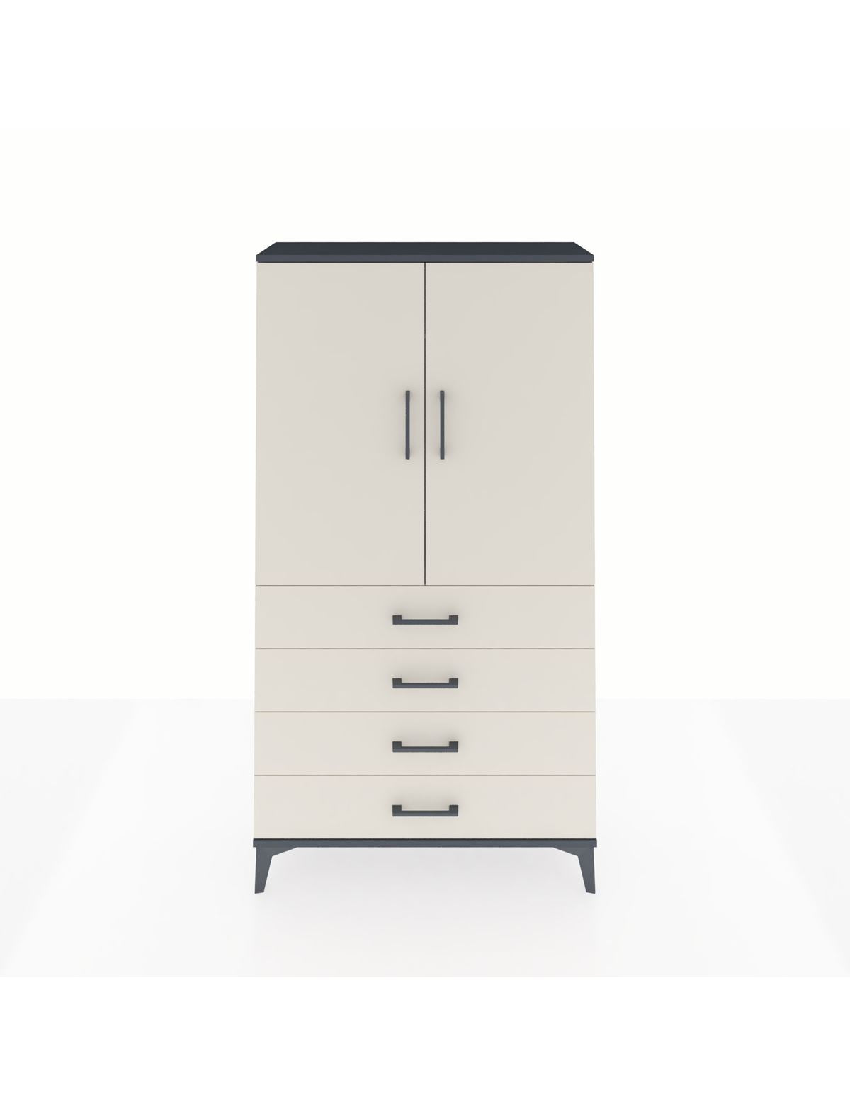 Arges Dolap Tek Raflı 4 Çekmeceli Tek Askılı 88x30x163 Antrasit-Aytaşı