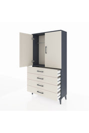 Arges Dolap Tek Raflı 4 Çekmeceli Tek Askılı 88x30x163 Antrasit-Aytaşı