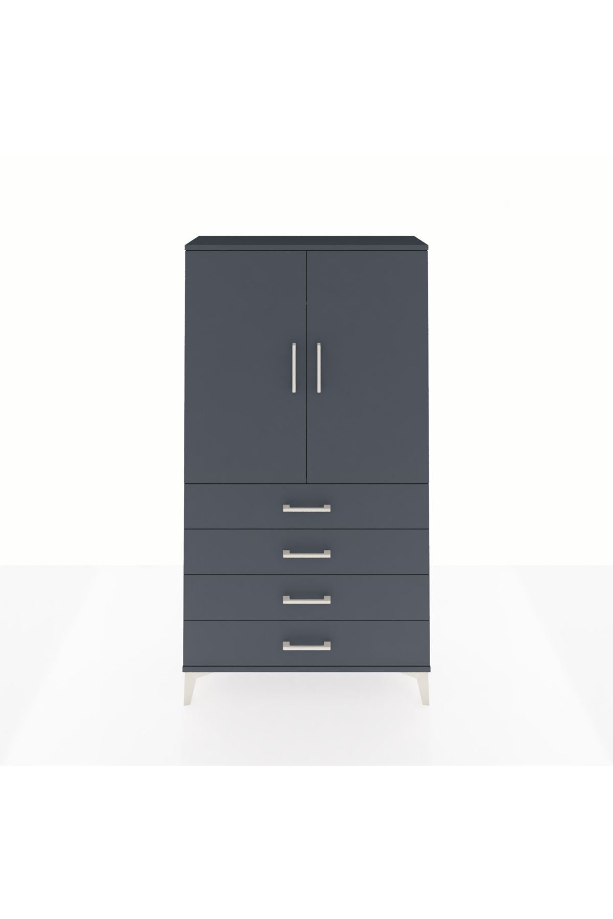 Arges Dolap Tek Raflı 4 Çekmeceli Tek Askılı 88x30x163 Antrasit-Antrasit