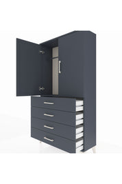 Arges Dolap Tek Raflı 4 Çekmeceli Tek Askılı 88x30x163 Antrasit-Antrasit