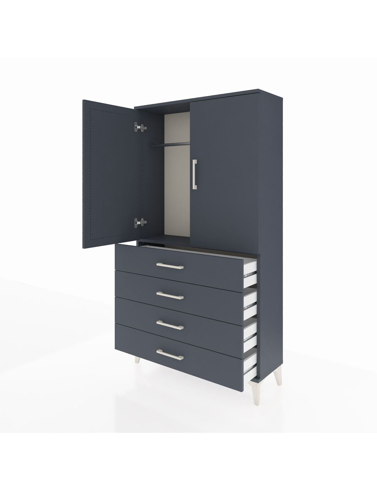 Arges Dolap Tek Raflı 4 Çekmeceli Tek Askılı 88x30x163 - S21M144V5A