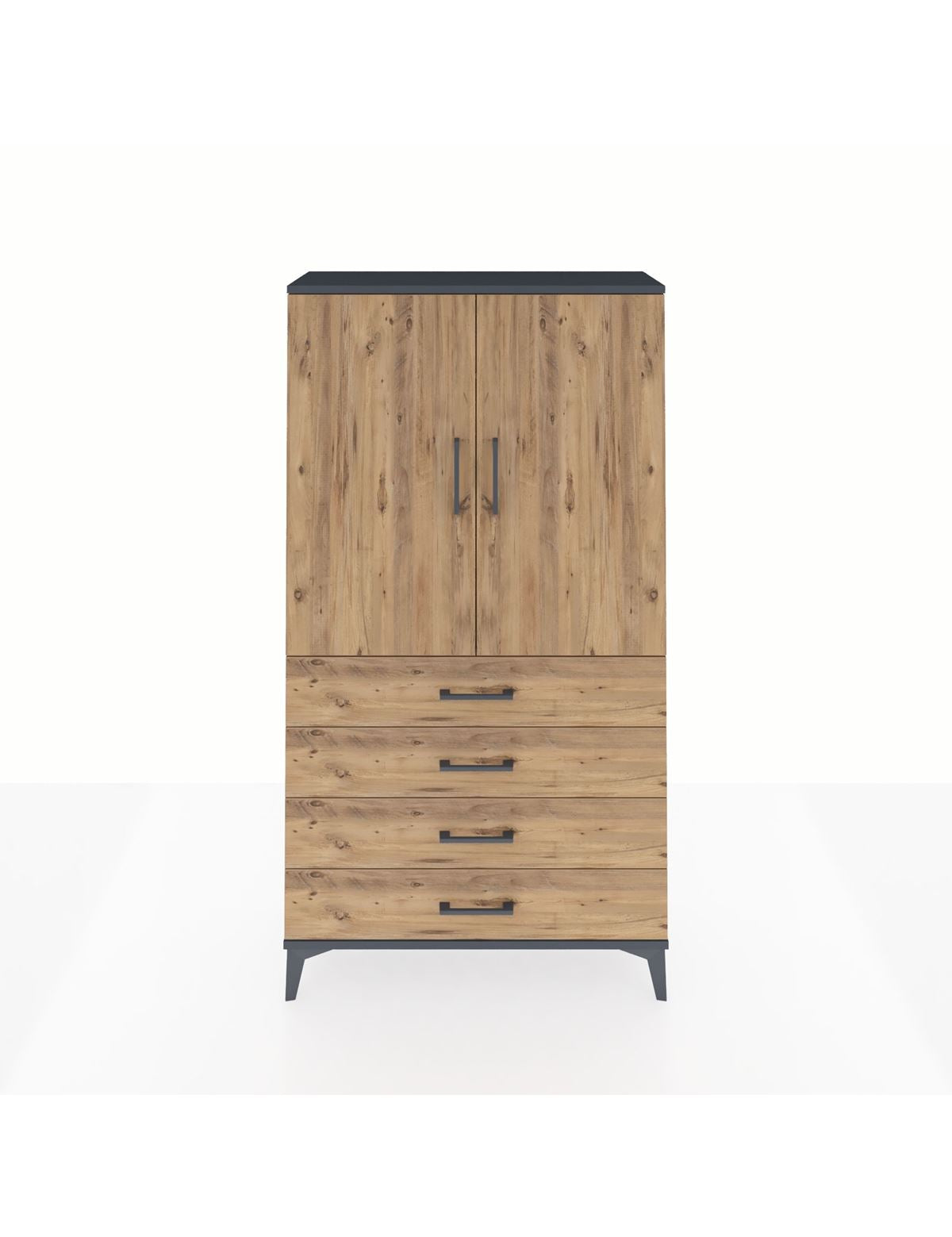 Arges Dolap Tek Raflı 4 Çekmeceli Tek Askılı 88x30x163 Antrasit-Çam