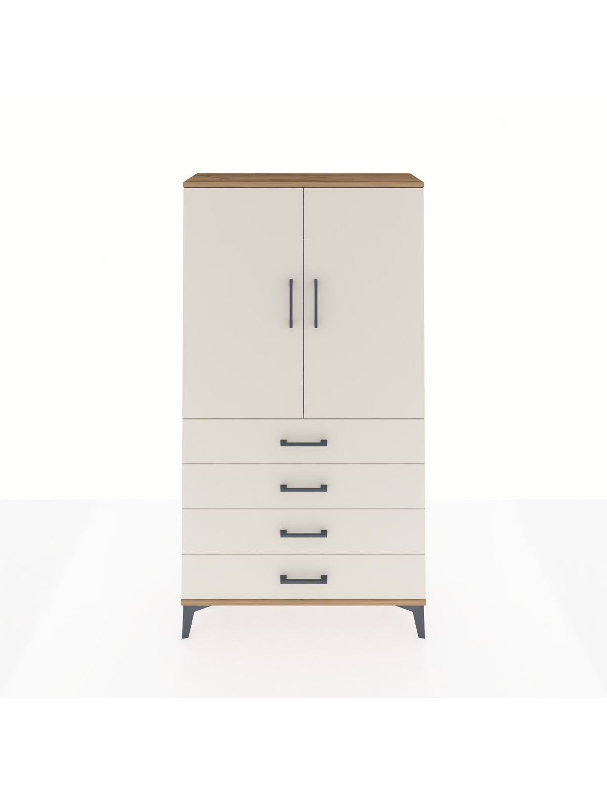 Arges Dolap Tek Raflı 4 Çekmeceli Tek Askılı 88x30x163 Çam-Aytaşı