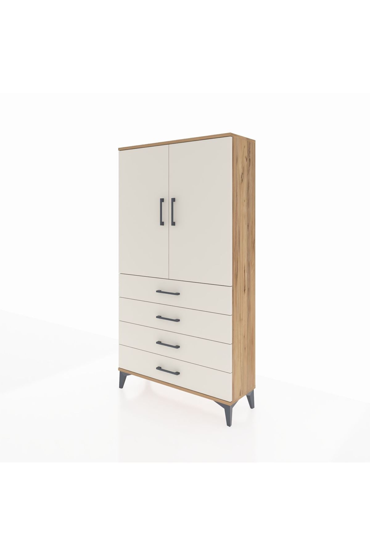 Arges Dolap Tek Raflı 4 Çekmeceli Tek Askılı 88x30x163 Çam-Aytaşı