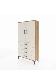 Arges Dolap Tek Raflı 4 Çekmeceli Tek Askılı 88x30x163 Çam-Aytaşı
