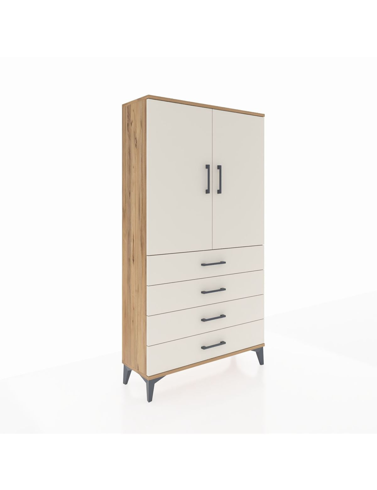 Arges Dolap Tek Raflı 4 Çekmeceli Tek Askılı 88x30x163 Çam-Aytaşı