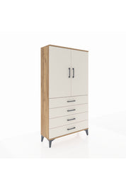 Arges Dolap Tek Raflı 4 Çekmeceli Tek Askılı 88x30x163 Çam-Aytaşı