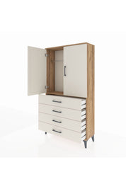 Arges Dolap Tek Raflı 4 Çekmeceli Tek Askılı 88x30x163 Çam-Aytaşı