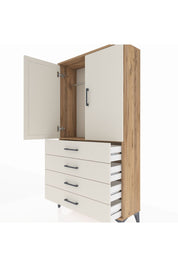Arges Dolap Tek Raflı 4 Çekmeceli Tek Askılı 88x30x163 Çam-Aytaşı