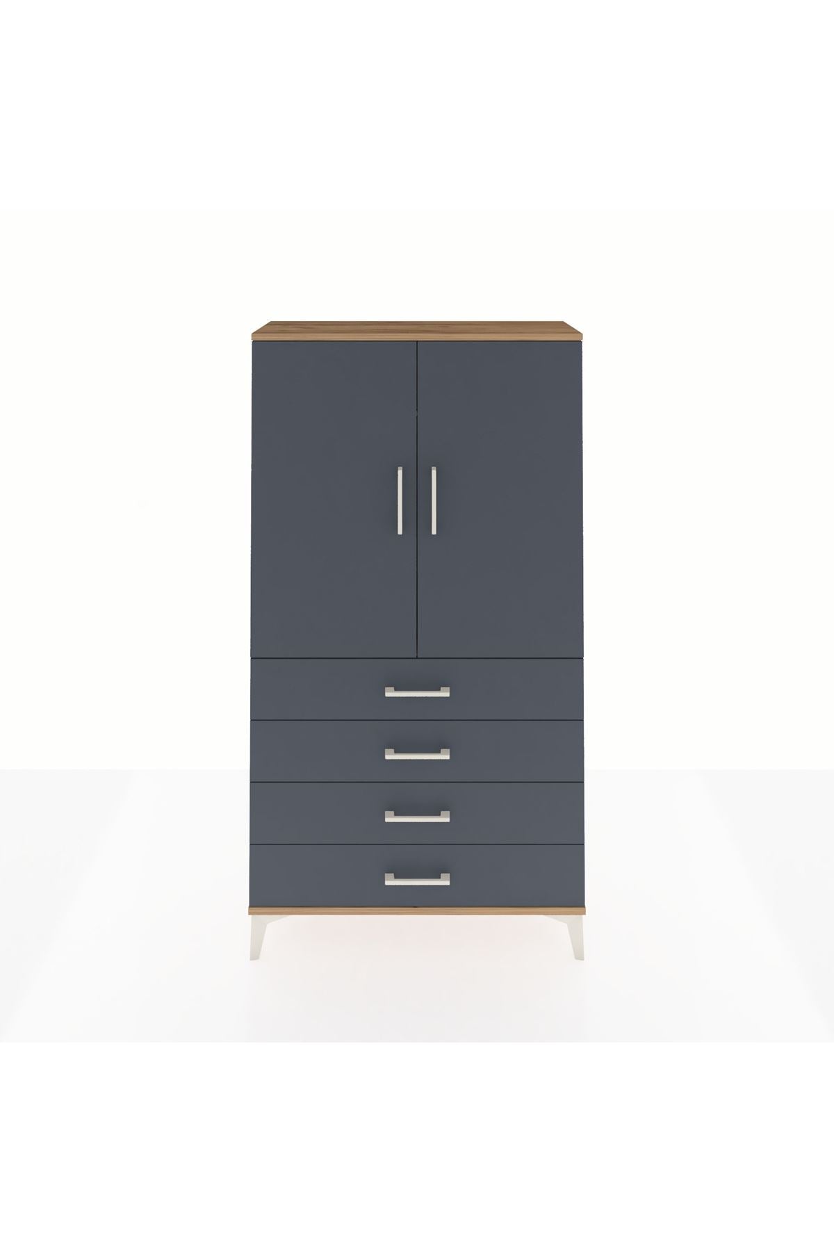 Arges Dolap Tek Raflı 4 Çekmeceli Tek Askılı 88x30x163 Çam-Antrasit