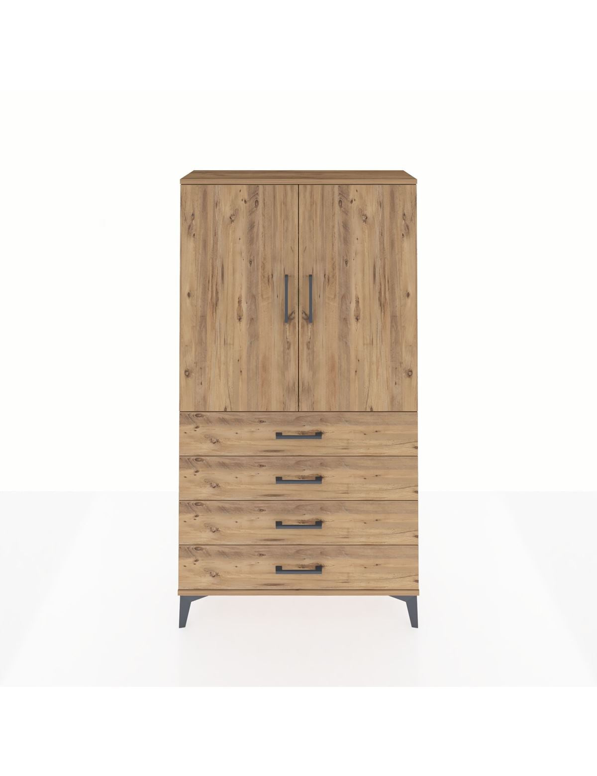 Arges Dolap Tek Raflı 4 Çekmeceli Tek Askılı 88x30x163 Çam-Çam