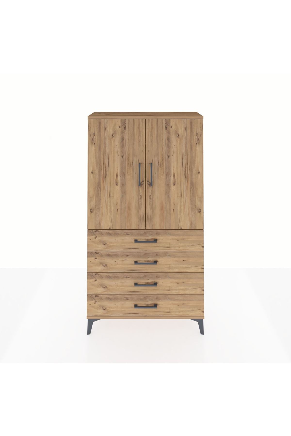 Arges Dolap Tek Raflı 4 Çekmeceli Tek Askılı 88x30x163 Çam-Çam