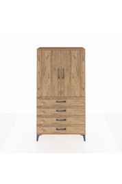 Arges Dolap Tek Raflı 4 Çekmeceli Tek Askılı 88x30x163 Çam-Çam