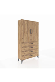 Arges Dolap Tek Raflı 4 Çekmeceli Tek Askılı 88x30x163 Çam-Çam