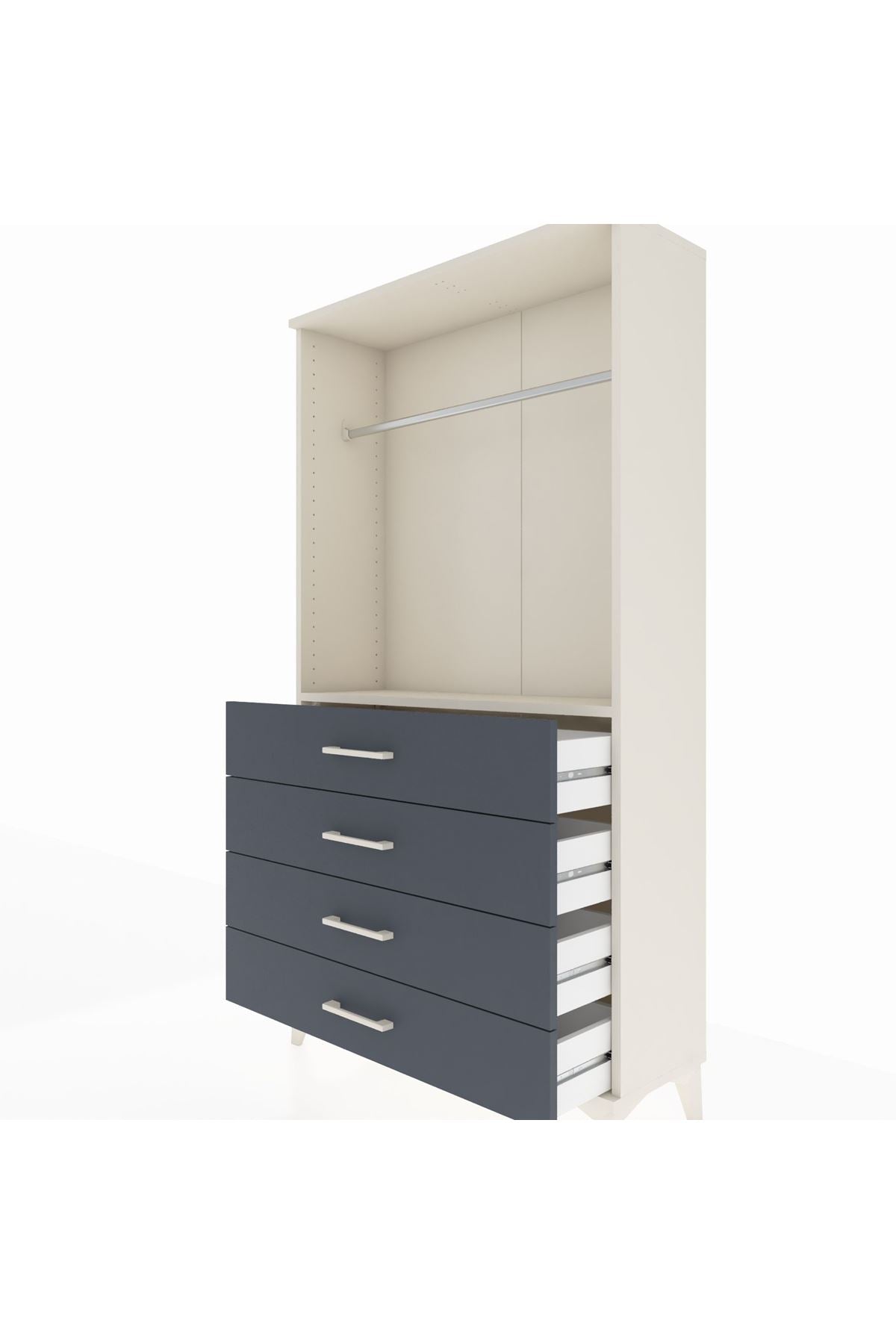 Arges Dolap Tek Raflı 4 Çekmeceli Tek Askılı 88x30x163 Aytaşı-Antrasit