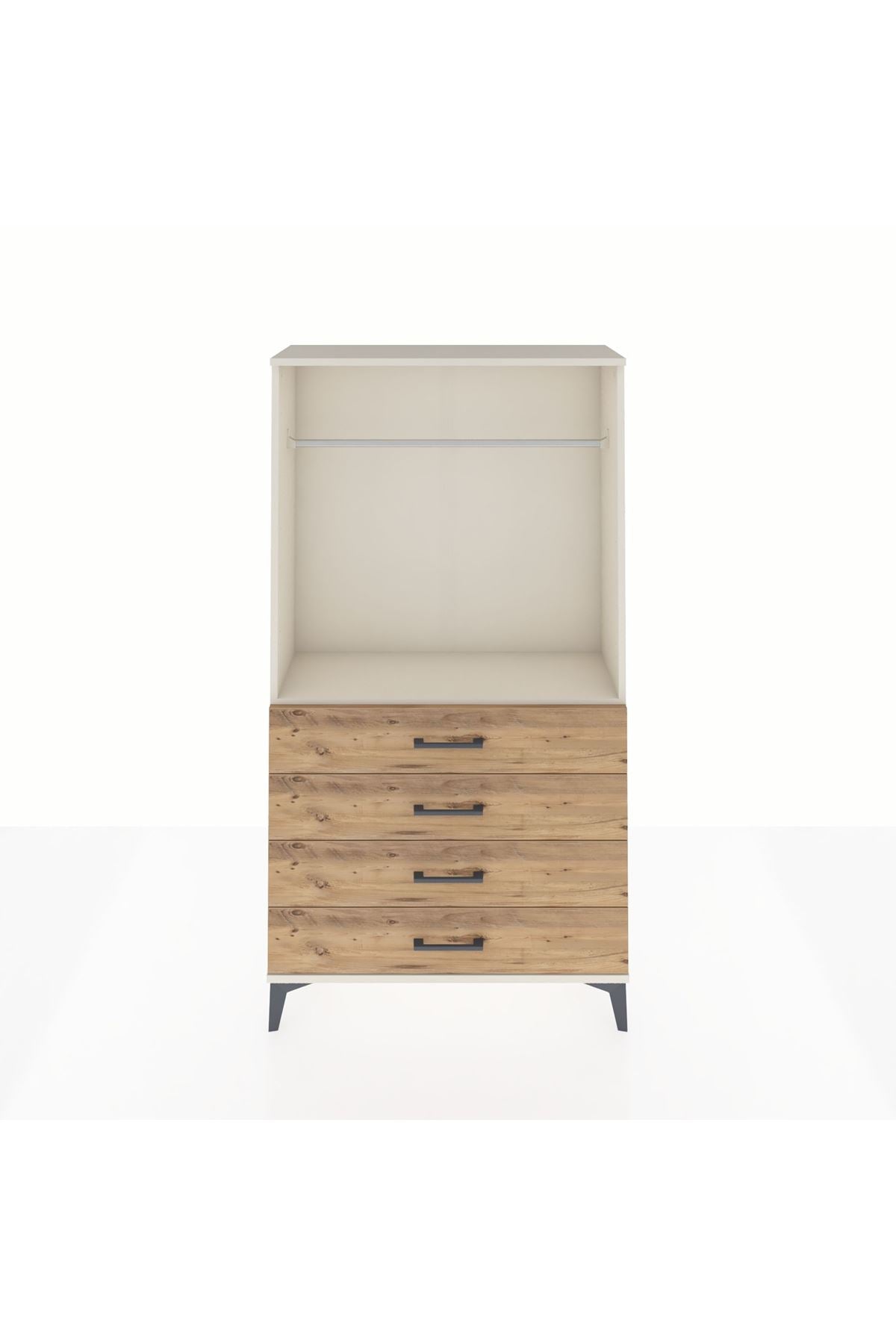 Arges Dolap Tek Raflı 4 Çekmeceli Tek Askılı 88x30x163 Aytaşı-Çam
