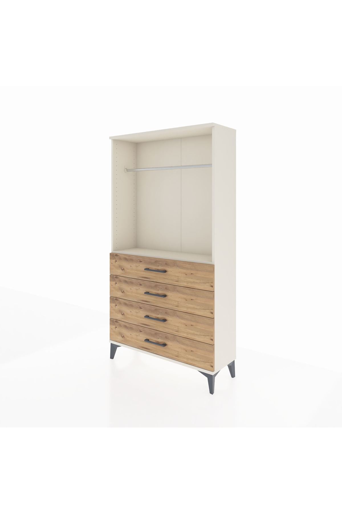 Arges Dolap Tek Raflı 4 Çekmeceli Tek Askılı 88x30x163 Aytaşı-Çam