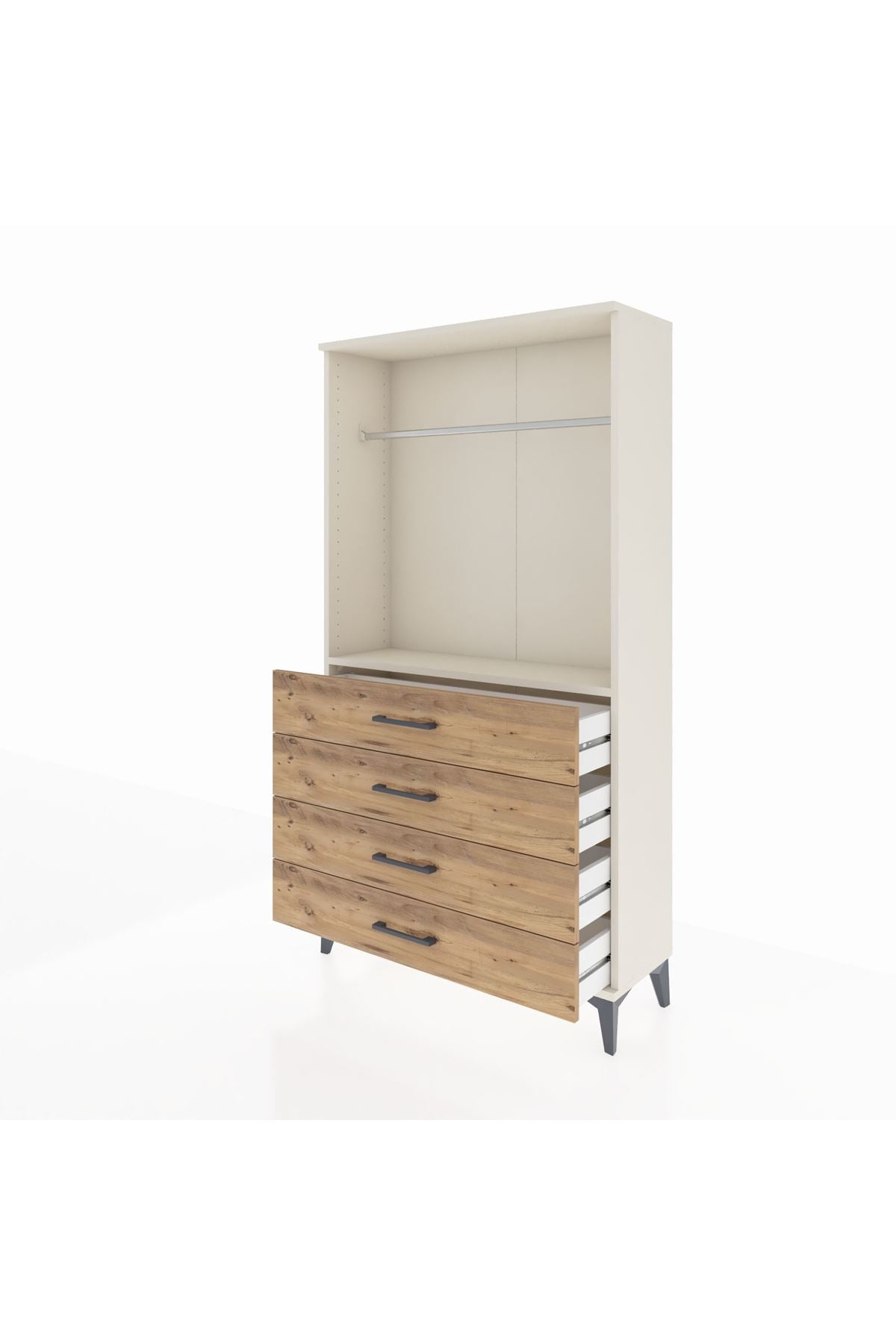 Arges Dolap Tek Raflı 4 Çekmeceli Tek Askılı 88x30x163 Aytaşı-Çam
