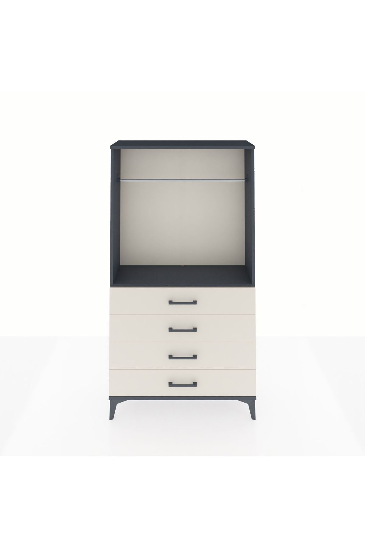 Arges Dolap Tek Raflı 4 Çekmeceli Tek Askılı 88x30x163 Antrasit-Aytaşı