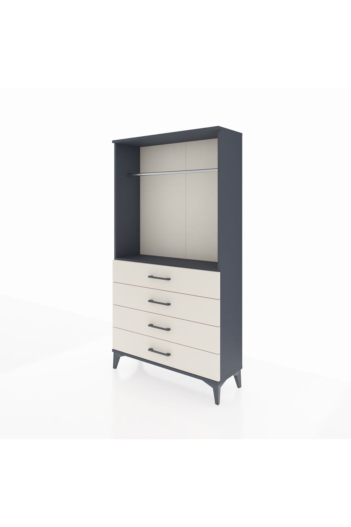 Arges Dolap Tek Raflı 4 Çekmeceli Tek Askılı 88x30x163 Antrasit-Aytaşı