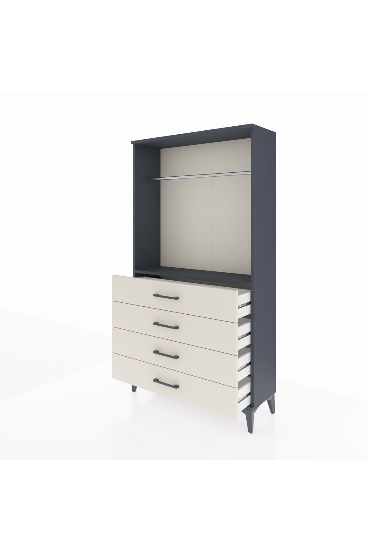 Arges Dolap Tek Raflı 4 Çekmeceli Tek Askılı 88x30x163 Antrasit-Aytaşı