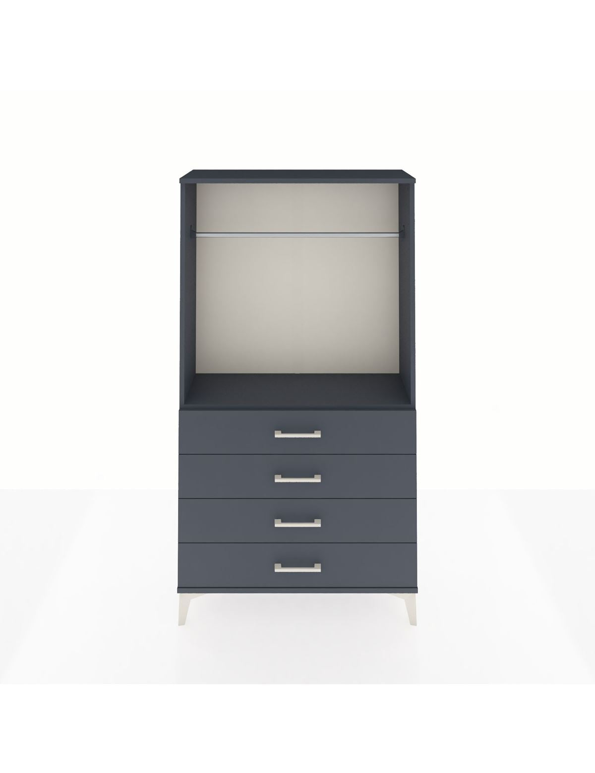 Arges Dolap Tek Raflı 4 Çekmeceli Tek Askılı 88x30x163 Antrasit-Antrasit