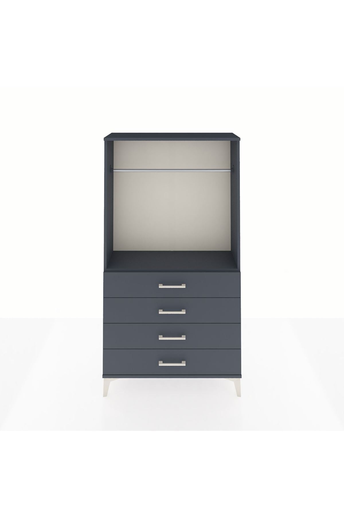 Arges Dolap Tek Raflı 4 Çekmeceli Tek Askılı 88x30x163 Antrasit-Antrasit