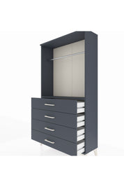 Arges Dolap Tek Raflı 4 Çekmeceli Tek Askılı 88x30x163 Antrasit-Antrasit