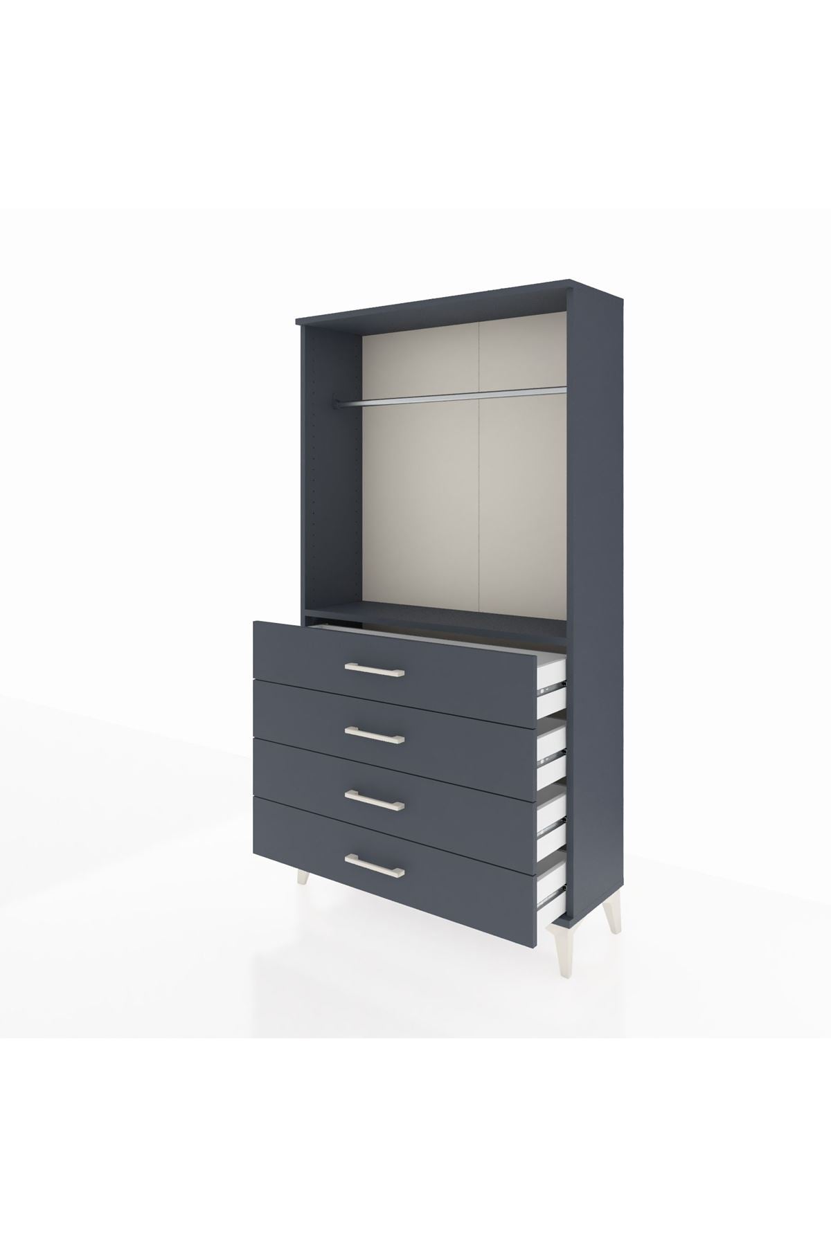 Arges Dolap Tek Raflı 4 Çekmeceli Tek Askılı 88x30x163 Antrasit-Antrasit