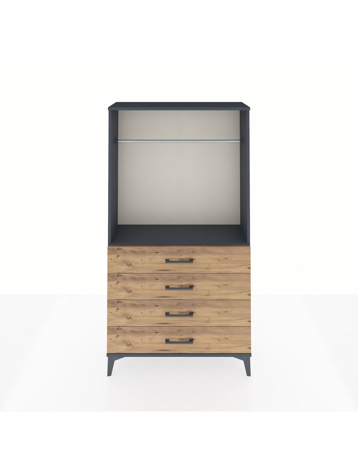 Arges Dolap Tek Raflı 4 Çekmeceli Tek Askılı 88x30x163 Antrasit-Çam