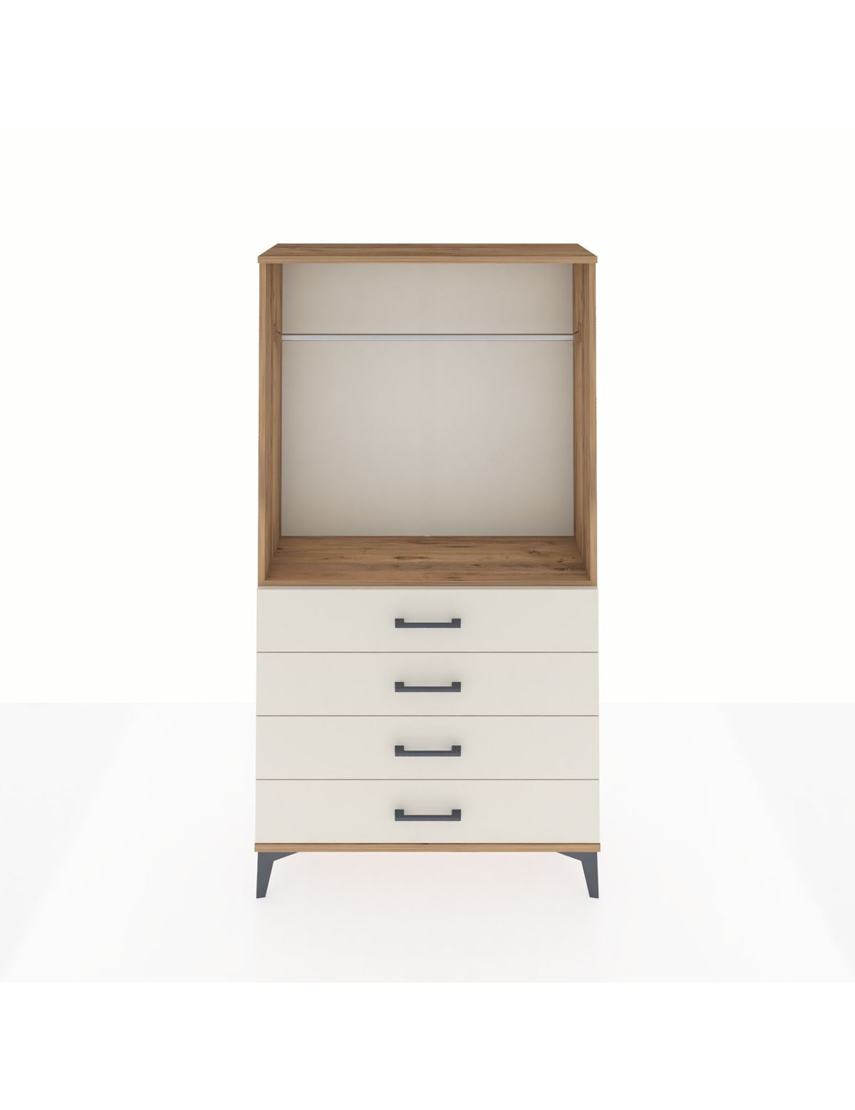 Arges Dolap Tek Raflı 4 Çekmeceli Tek Askılı 88x30x163 Çam-Aytaşı