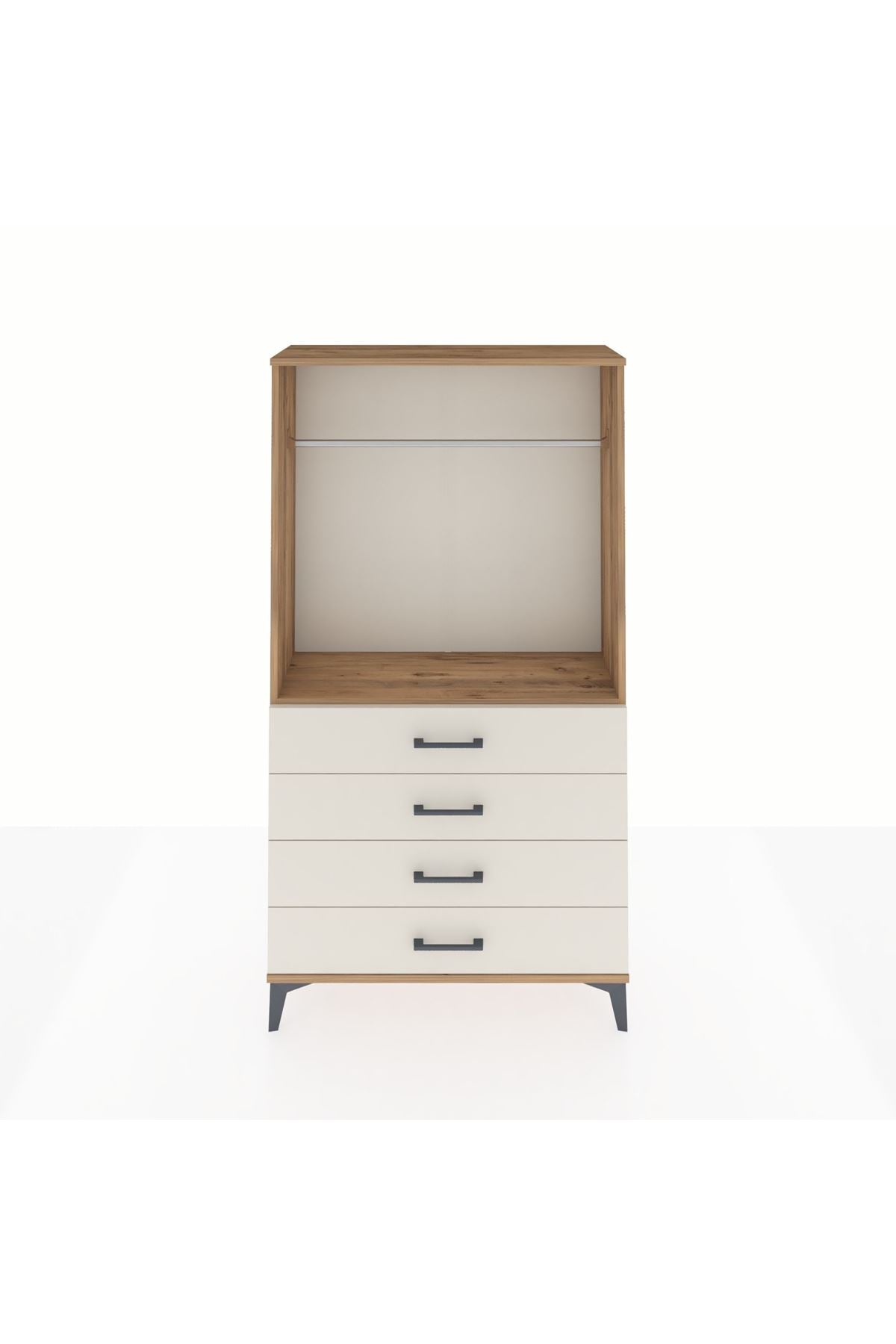 Arges Dolap Tek Raflı 4 Çekmeceli Tek Askılı 88x30x163 Çam-Aytaşı