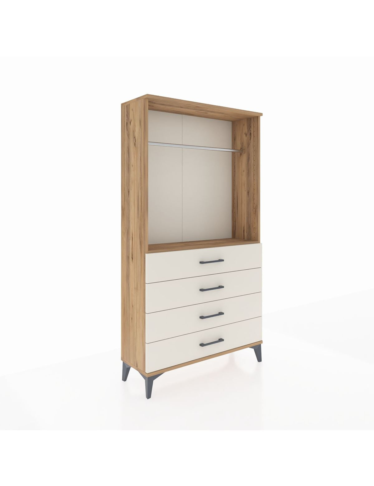 Arges Dolap Tek Raflı 4 Çekmeceli Tek Askılı 88x30x163 Çam-Aytaşı