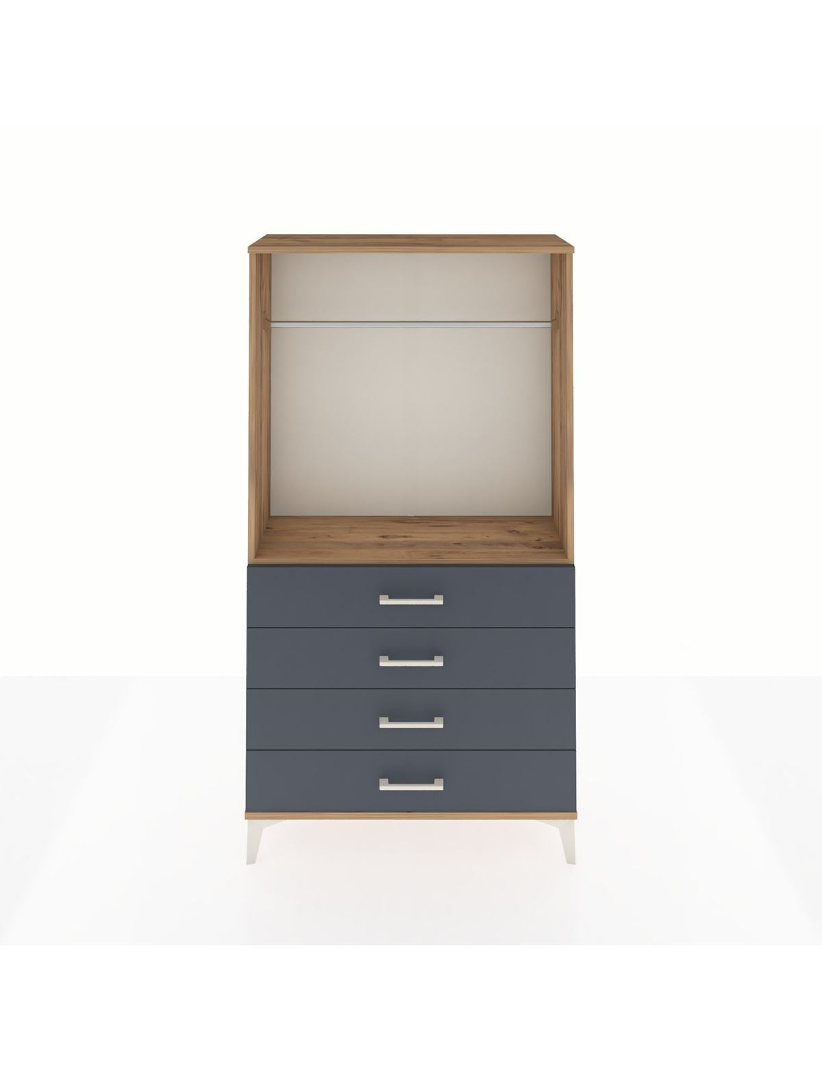 Arges Dolap Tek Raflı 4 Çekmeceli Tek Askılı 88x30x163 Çam-Antrasit