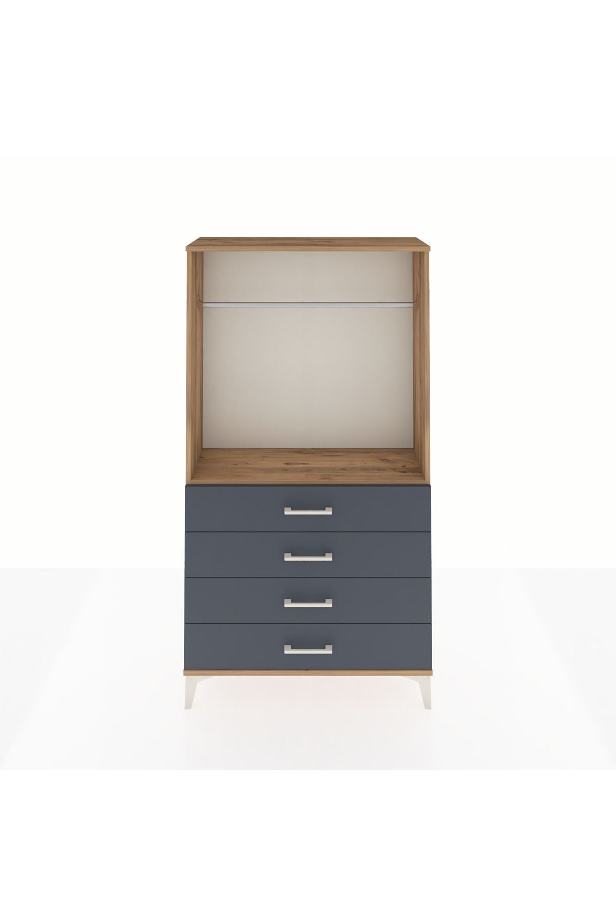 Arges Dolap Tek Raflı 4 Çekmeceli Tek Askılı 88x30x163 Çam-Antrasit