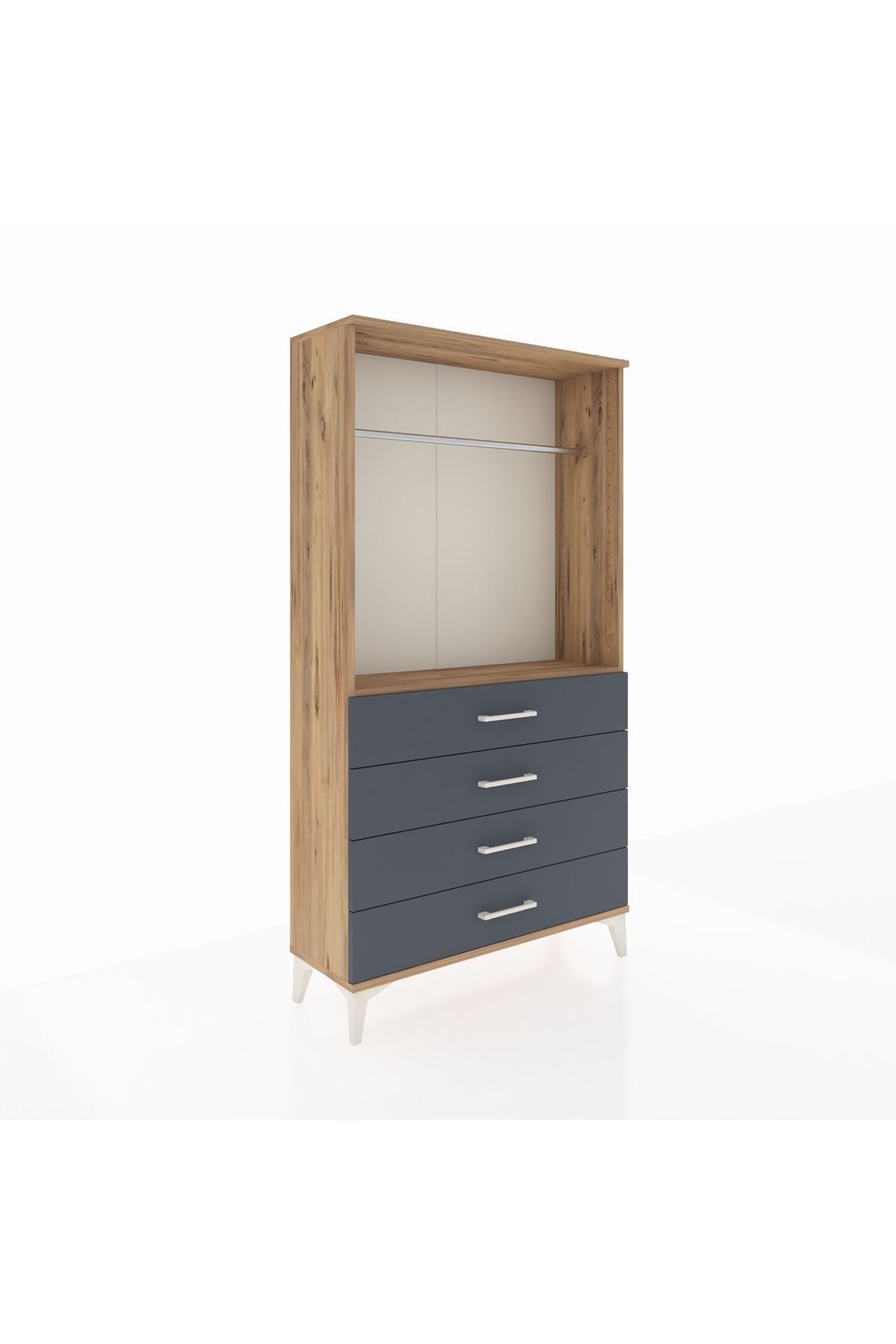 Arges Dolap Tek Raflı 4 Çekmeceli Tek Askılı 88x30x163 Çam-Antrasit