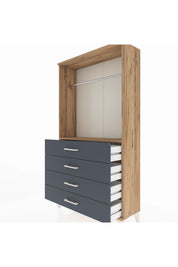 Arges Dolap Tek Raflı 4 Çekmeceli Tek Askılı 88x30x163 Çam-Antrasit