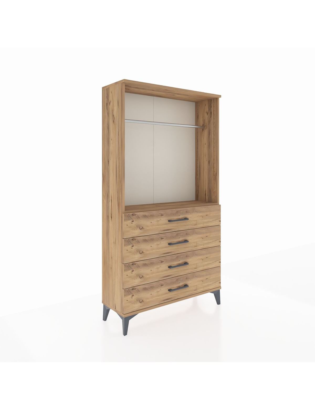 Arges Dolap Tek Raflı 4 Çekmeceli Tek Askılı 88x30x163 Çam-Çam