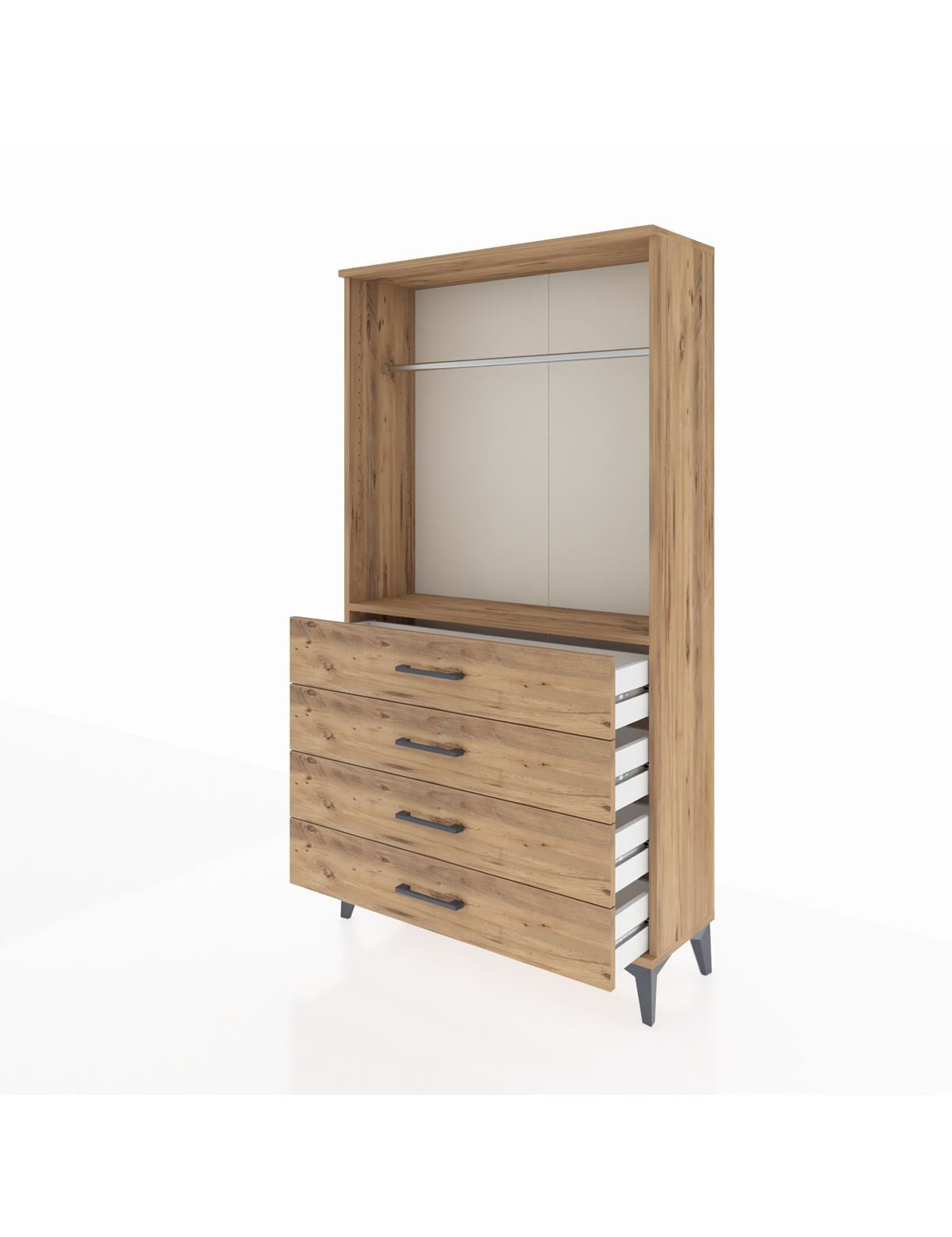 Arges Dolap Tek Raflı 4 Çekmeceli Tek Askılı 88x30x163 - S21M145V9A