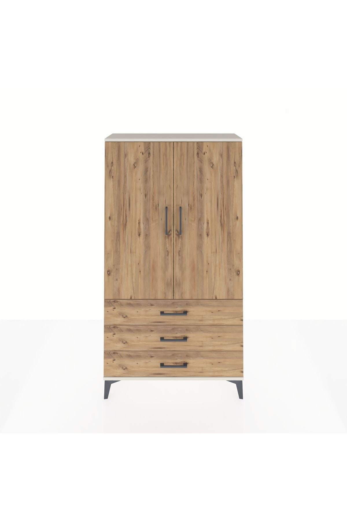 Arges Dolap Tek Raflı 3 Çekmeceli Tek Askılı 88x30x163 Aytaşı-Çam