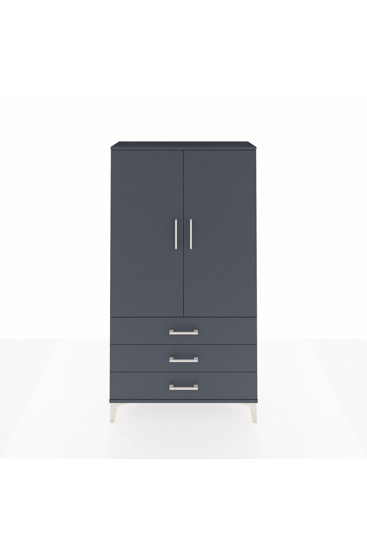 Arges Dolap Tek Raflı 3 Çekmeceli Tek Askılı 88x30x163 Antrasit-Antrasit